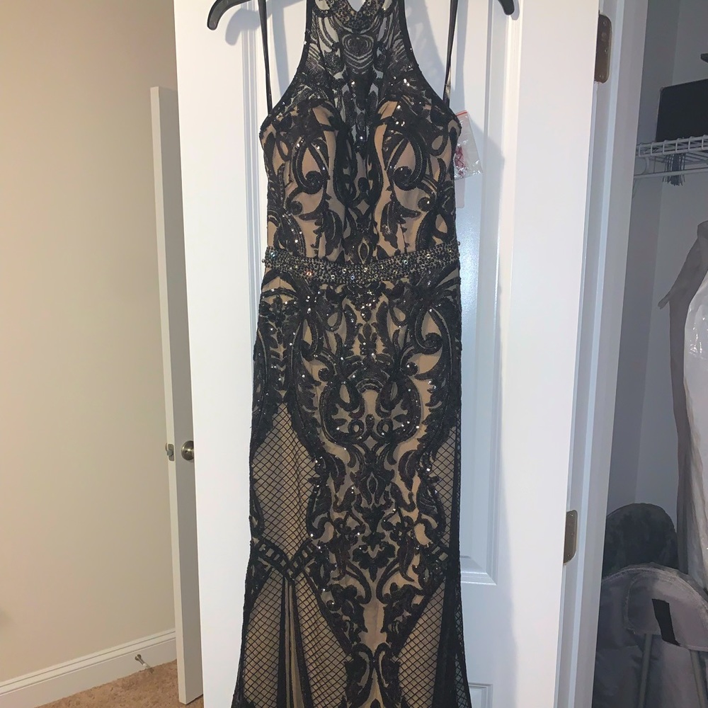 Black and cream halter prom dress size 8